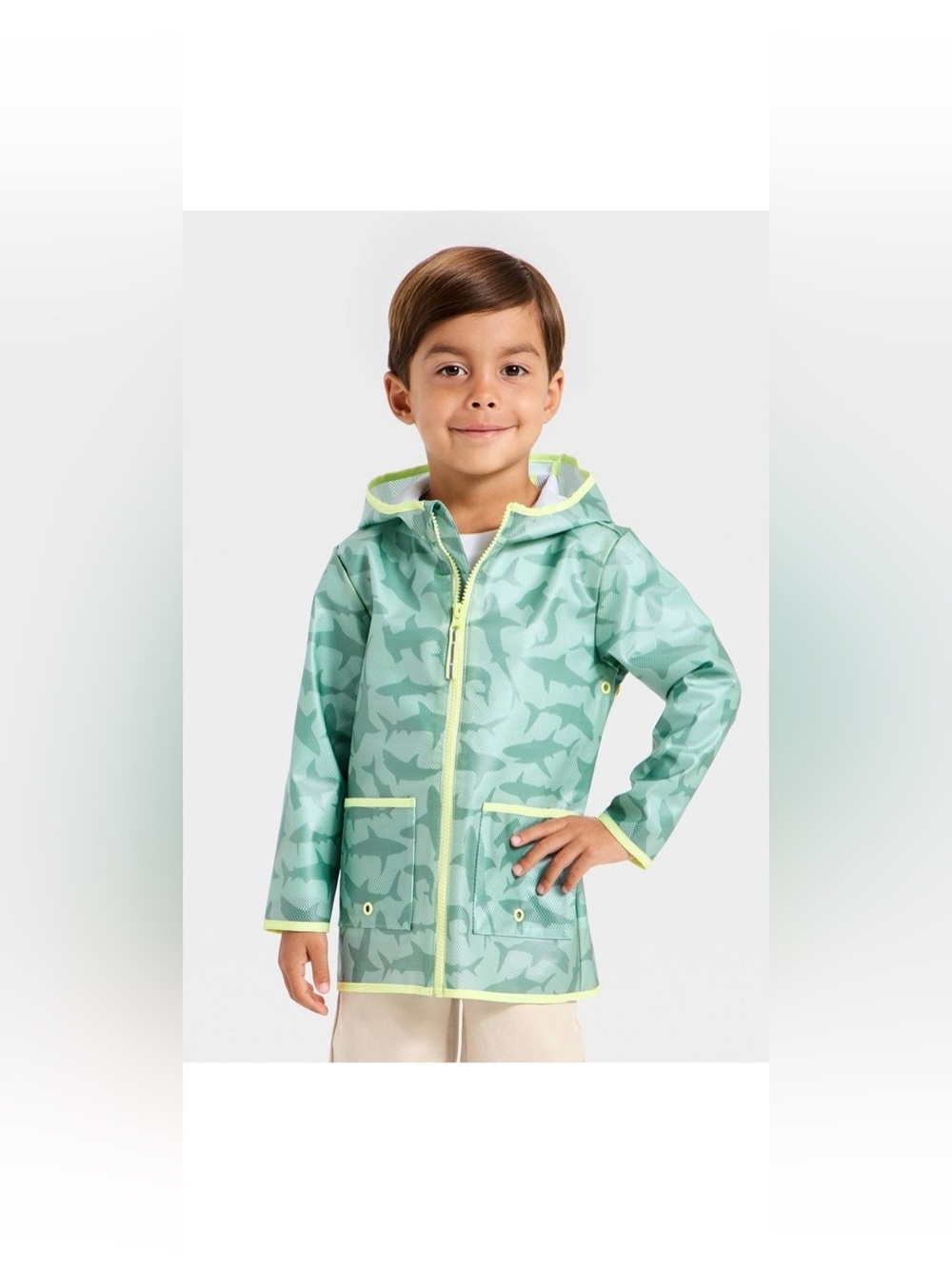 Kids' Mint Shark-Print Hooded Rain Jacket 5T
